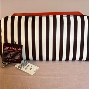 Henri Bendel Black and White Striped Pouch backpack